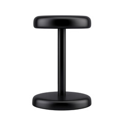 A sleek, modern black stool with a minimalist design, featuring a round seat and base supported by a central column.