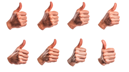 Thumbs Up Hand Gestures in a Row on Black, cut out transparent