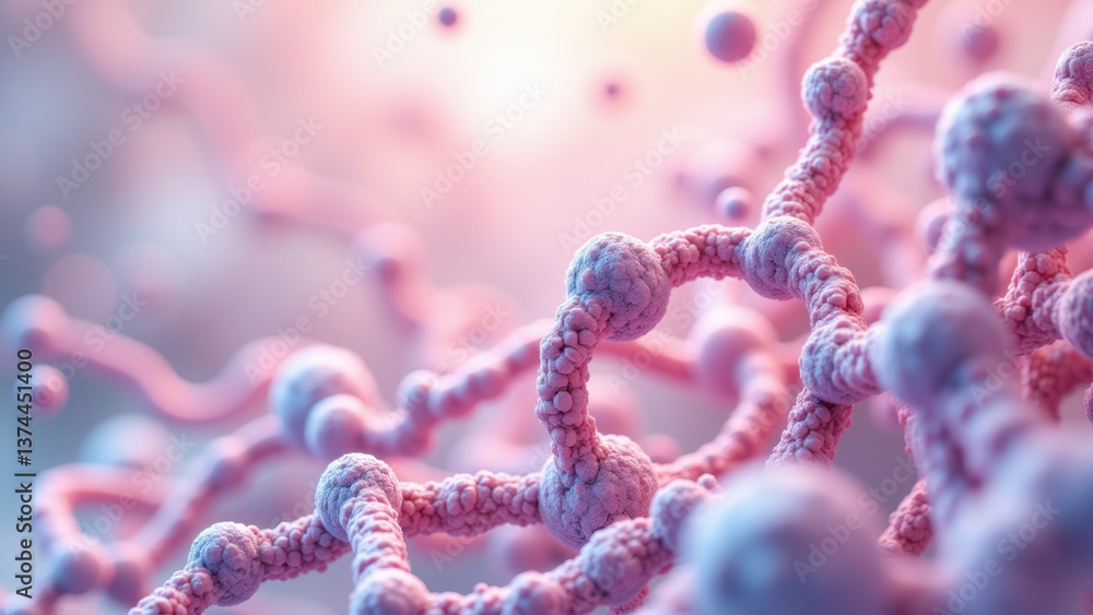 Poster a microscopic view of glp1 molecules within a cell, with blurred background highlighting cell struct