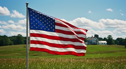 American Flag Waving in the Countryside