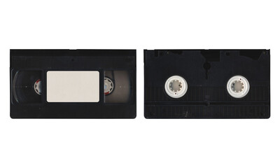 VHS videocassette, mockup with front and back sides on transaparent background with blank space for mockup