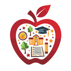 Educational Symbols Inside a Red Apple 