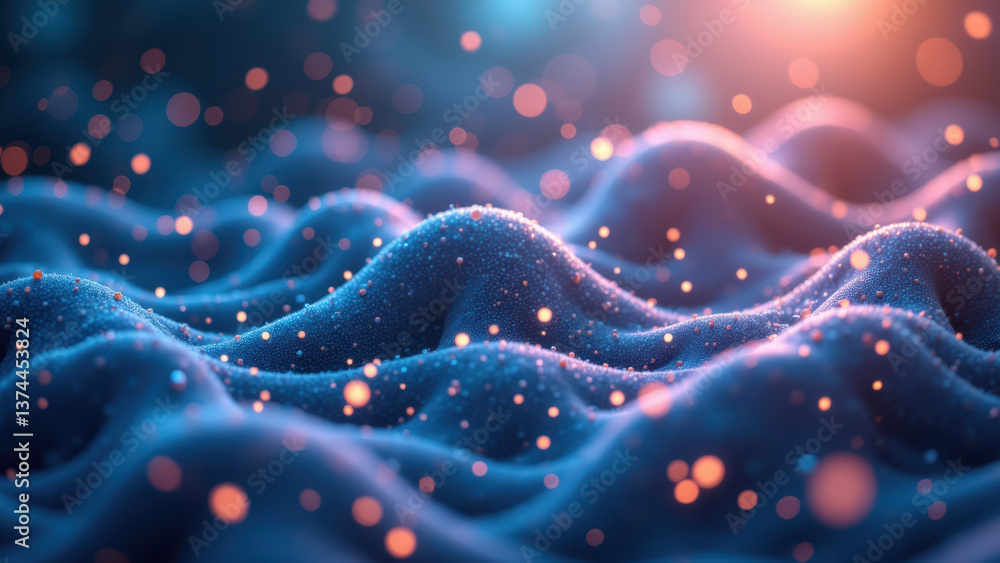 Aufkleber abstract glp-1 receptor image with wave-like structures glowing in blue tones, enhanced by bokeh eff
