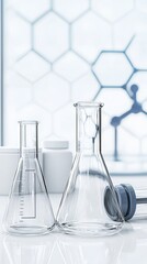 Lab glassware, research, science, experiment,  clean, sterile, background, hexagon, medical, healthcare