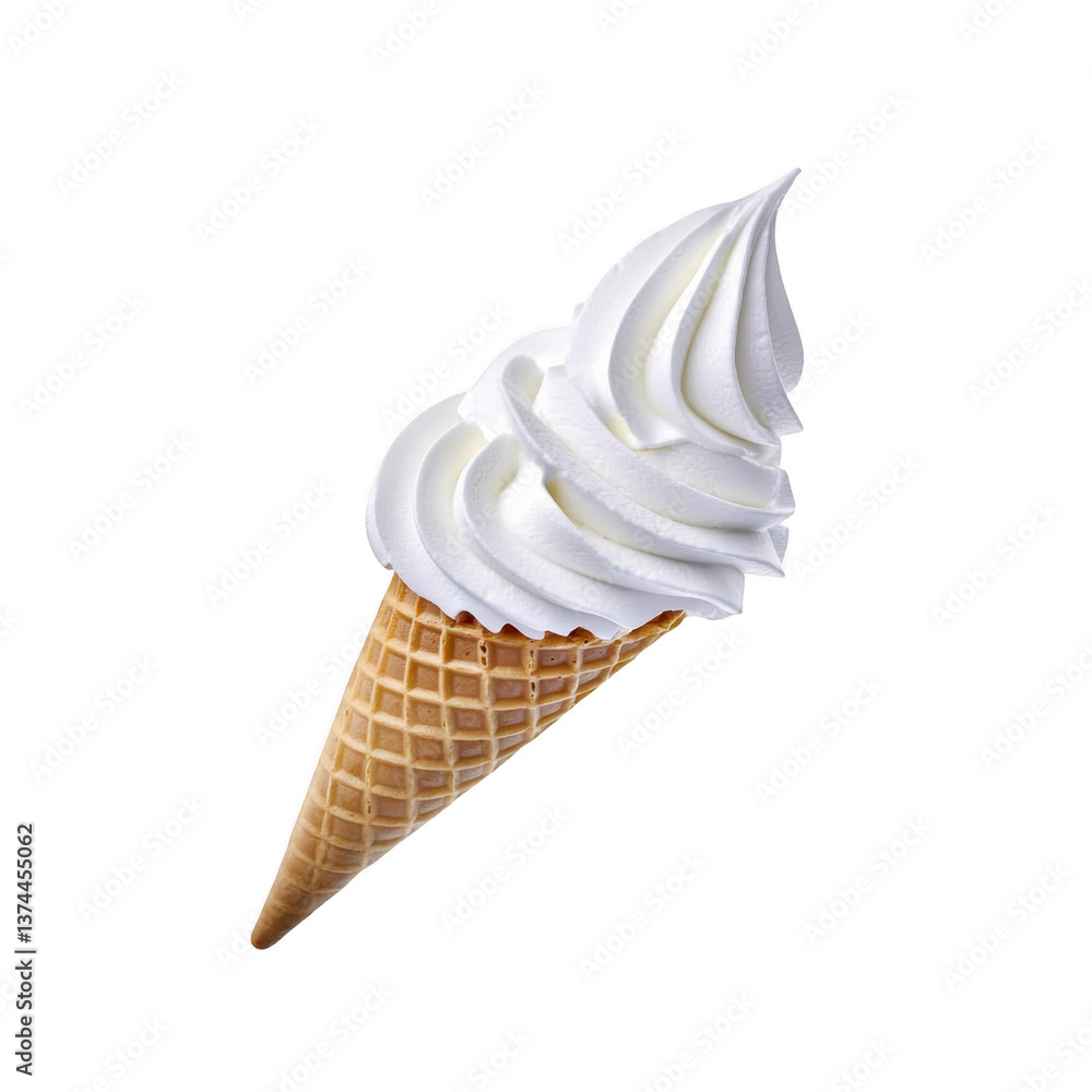 Poster a delicious swirl of creamy vanilla soft serve ice cream sits atop crisp waffle cone, creating class