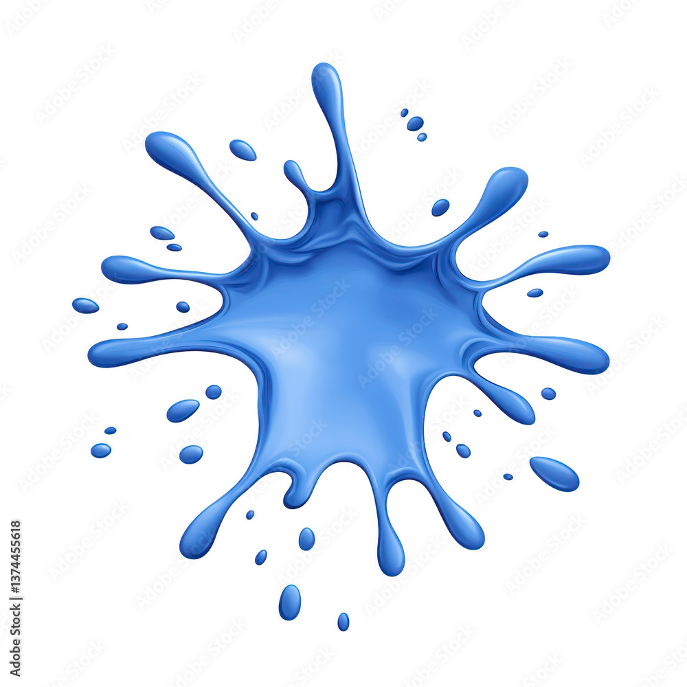 Aufkleber a vibrant blue paint splash with dynamic droplets radiating outward, creating energetic and artistic
