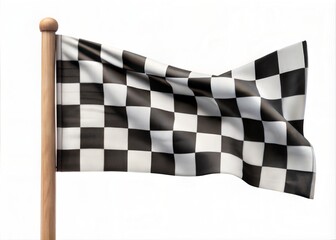 Fototapeta premium A high-quality, digitally rendered checkered racing flag, with realistic fabric texture and a dynamic, flowing motion, against a pure white background.
