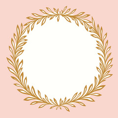 Elegant Golden Leaf Frame on Soft Pink Background  