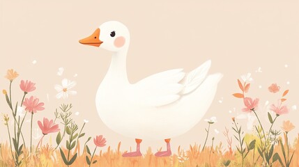 Obraz premium Charming Goose Illustration: Adorable Children's Book Art, Simple Animal Drawing, Cute Farm Bird Image, Whimsical Goose Character, Playful Kids' Design. 