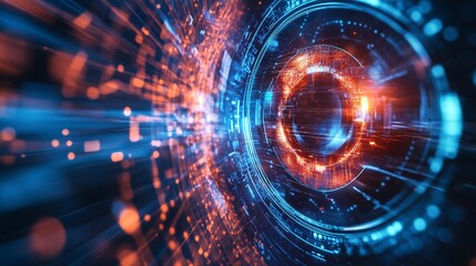 Futuristic Digital Eye Data With Bright Holographic Interface in Advanced Technology Concept