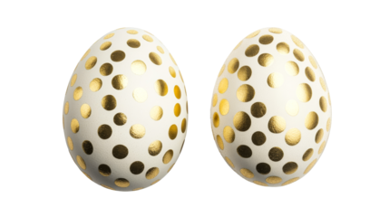 White Easter eggs with golden dots, cut out transparent