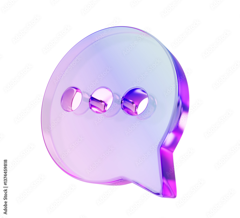 Fototapete 3d glass holographic speech bubble, chat icon for text, message, dialog. rainbow crystal web notific