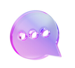 3d glass hologram circle speech bubble render icon. Holographic gradient crystal communication and thought balloon. Dialogue, speak and message box, frame, isolated design element