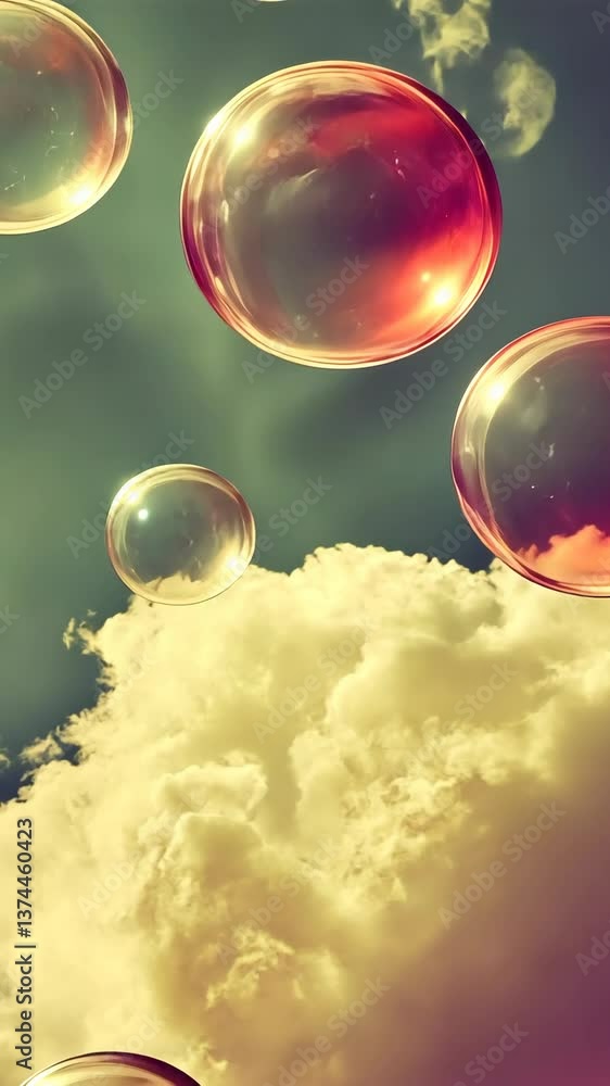 Aufkleber colorful soap bubbles float against a cloudy sky creating a whimsical and serene atmosphere in the a