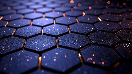 Obraz premium Abstract Hexagonal Pattern Dark Blue Gold Technology Background
