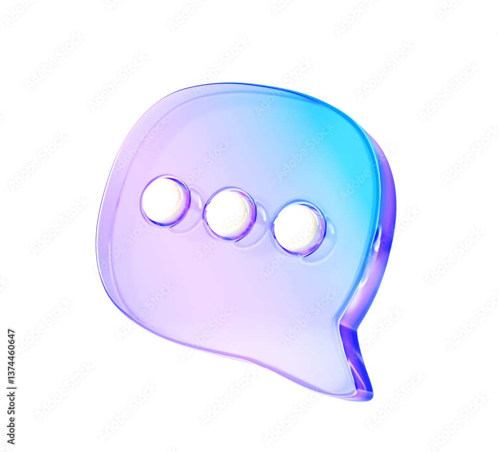 Fototapete 3d glass holographic speech bubble, chat icon for text, message, dialog. iridescent crystal web noti
