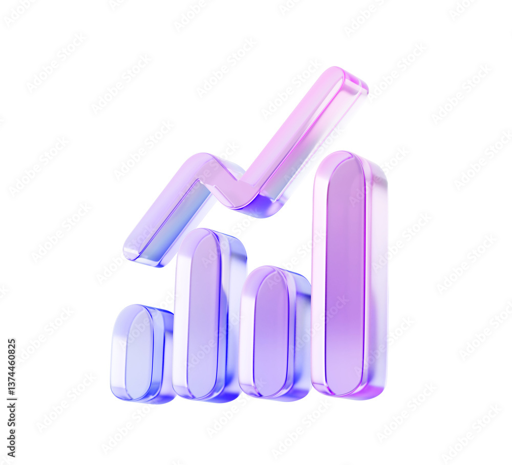 Aufkleber 3d glass holographic bar chart, graph or diagram render icon. rainbow crystal data analysis columns 