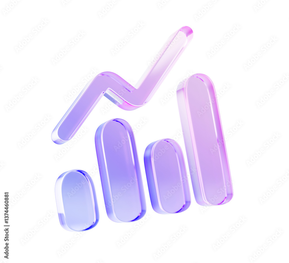 Poster glass hologram bar chart or diagram 3d icon for digital presentation of statistic and analytics data
