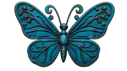 Blue butterfly art design, detailed, decorative, antique, cut out transparent