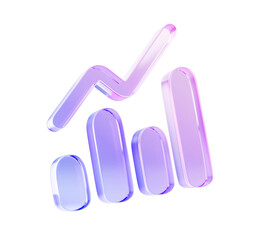 Glass hologram bar chart or diagram 3d icon for digital presentation of statistic and analytics data. Crystal gradient graph with growth line for report, finance or business analysis © marozhkastudio