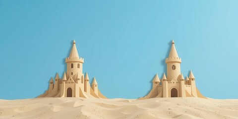  Clean Beach Scene Paper Cut Sandcastles with a Minimalist Aesthetic