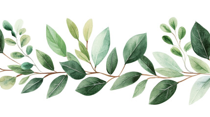 Naklejka premium Green branch leaves arrangement, watercolor painting style, cut out transparent