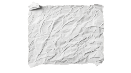 Wrinkled white paper sheet with torn edges, cut out transparent