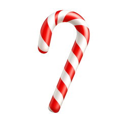 A red and white striped candy cane with curved top, symbolizing Christmas and holiday cheer. glossy surface and vibrant colors make it festive treat