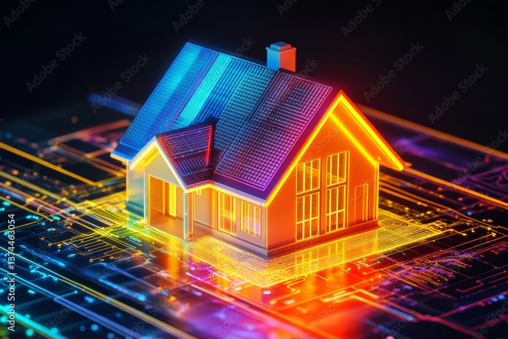 Aufkleber hyper realistic 3d house with energy performance chart on dark background and rainbow colors