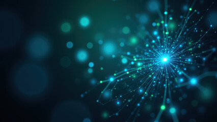 Fototapeta premium A digital illustration featuring a central cluster with bright, radiating lines simulating a GLP-1 molecule structure on a dark background.