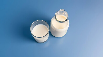 Glass and jug with milk isolated on transparent background
