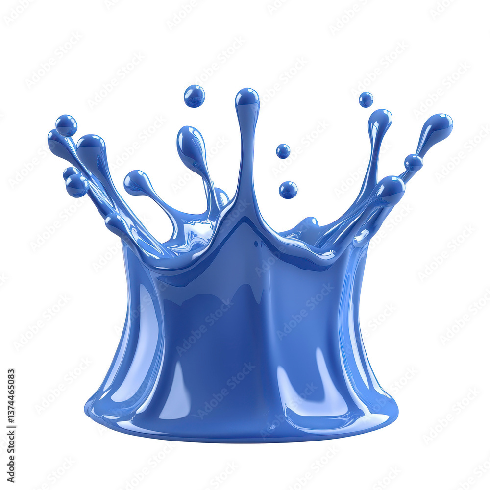 Poster a vibrant blue liquid splash forms dynamic crown shape against transparency background, capturing mo
