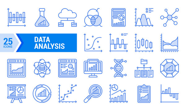 Blue Line Data Analysis Icons for Business Presentations.