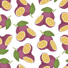 Vector seamless pattern with passion fruits on white background