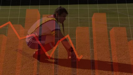 Person crouching on sports field with declining graph animation overlay - Powered by Adobe