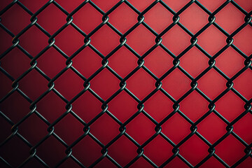 Fototapeta premium Close up of a red fence with black metal links.