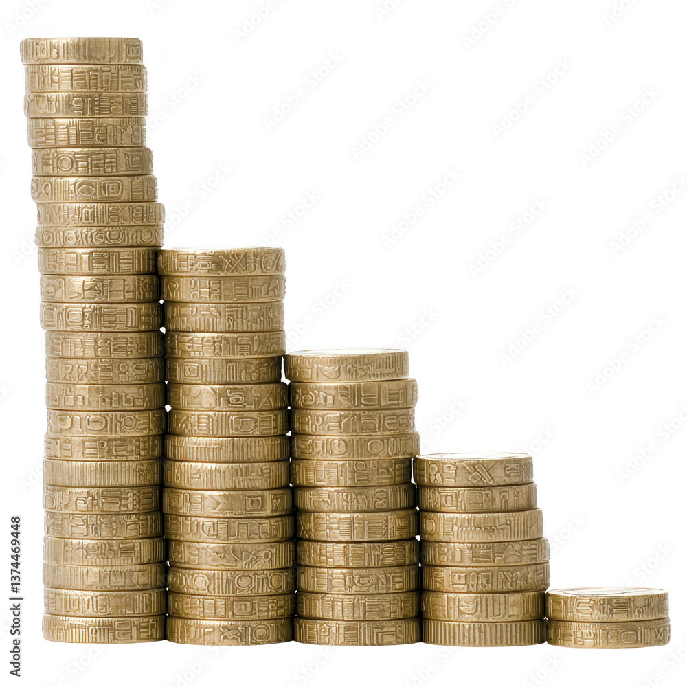 Poster a stacks of gold coins arranged in descending order create visual representation of financial growth