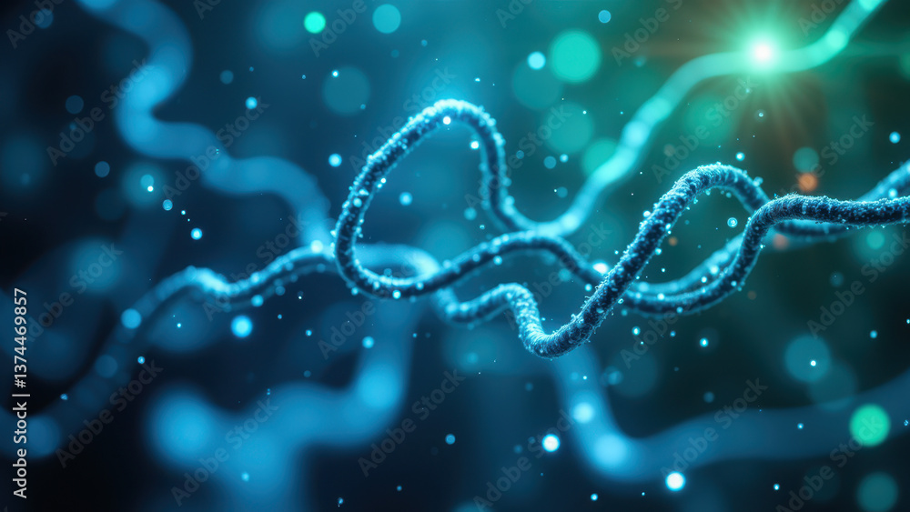 Aufkleber image features a close-up view of a molecule with an abstract blue background that suggests a scient