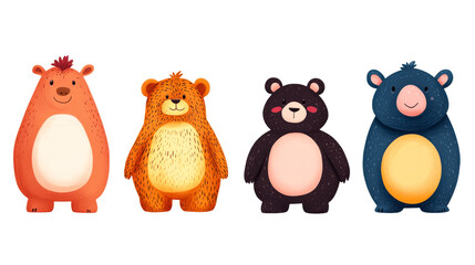 Naklejka premium Bears, Different Colors, Furry Friends Characters, Cute Animals, cut out transparent