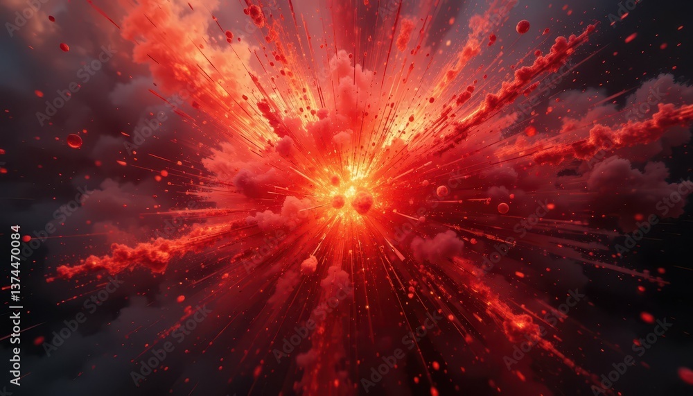 Poster intense eruption of red light and smoke from an explosive source