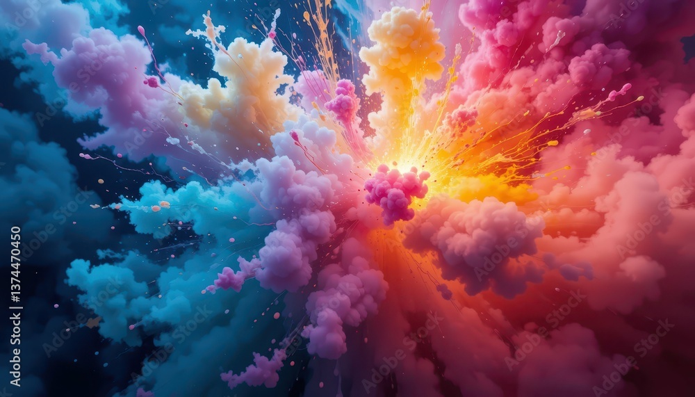 Poster vibrant colorful explosion of clouds with soft texture and light