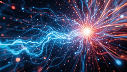 Vibrant Energy Surge with Blue and Red Light Waves in Motion