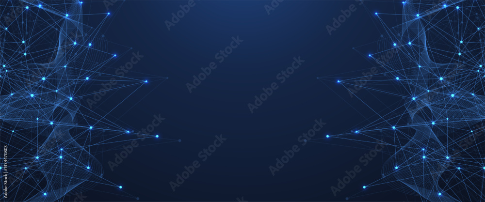 Fototapete Global network connection concept. Big data visualization. Social network communication in the global computer networks. Internet technology. Business. Science. Vector illustration