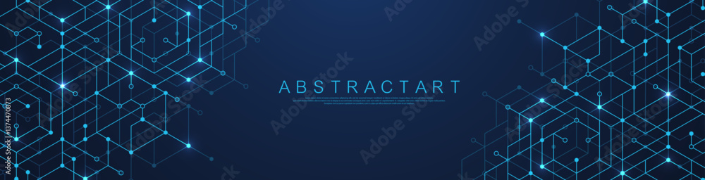 Aufkleber Technology abstract background with cubes, lines, dots and hexagons. Hexagonal digital concept for poster, banner, header, footer, presentation, Innovation pattern. Vector illustration.