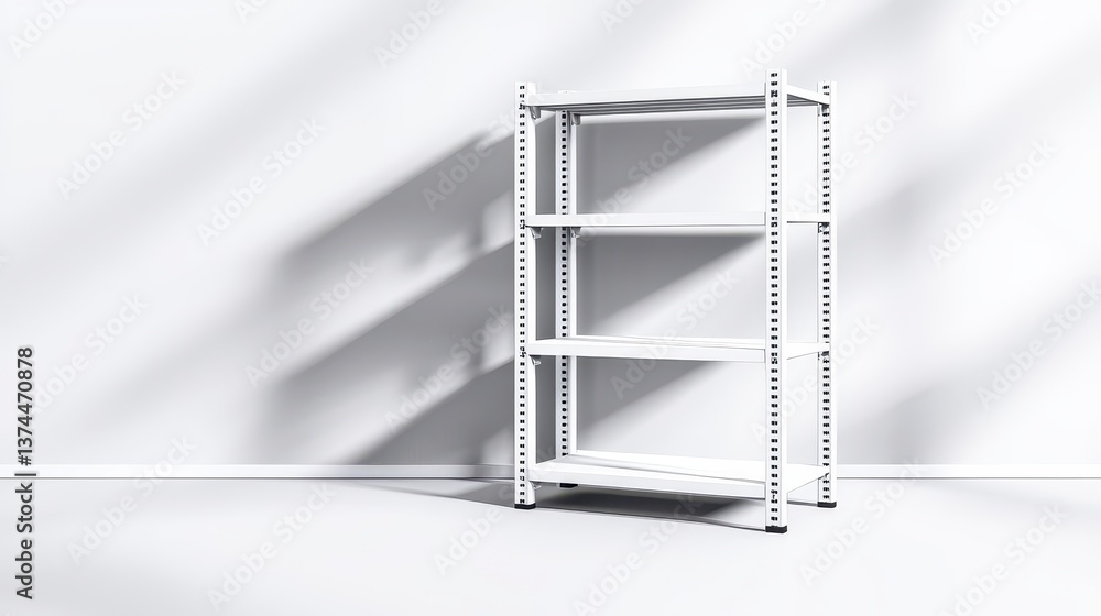 Wall mural elegant white shelf with soft shadow casting on clean surface ideal for displaying decorative items 