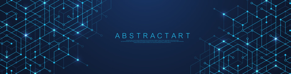 Technology abstract background with cubes, lines, dots and hexagons. Hexagonal digital concept for poster, banner, header, footer, presentation, Innovation pattern. Vector illustration.