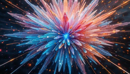 Vibrant Crystal Formation with Explosive Colors and Light Effects