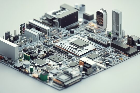 This photo showcases the intricate layout of a laptop motherboard revealing its multiple components and their interconnectedness .Dissected view of a gaming console .