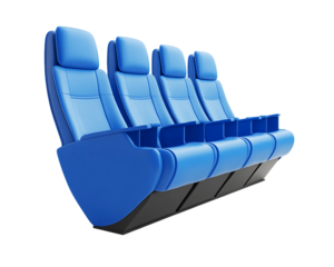 Four Blue Reclining Seats on Transparent Background, PNG
