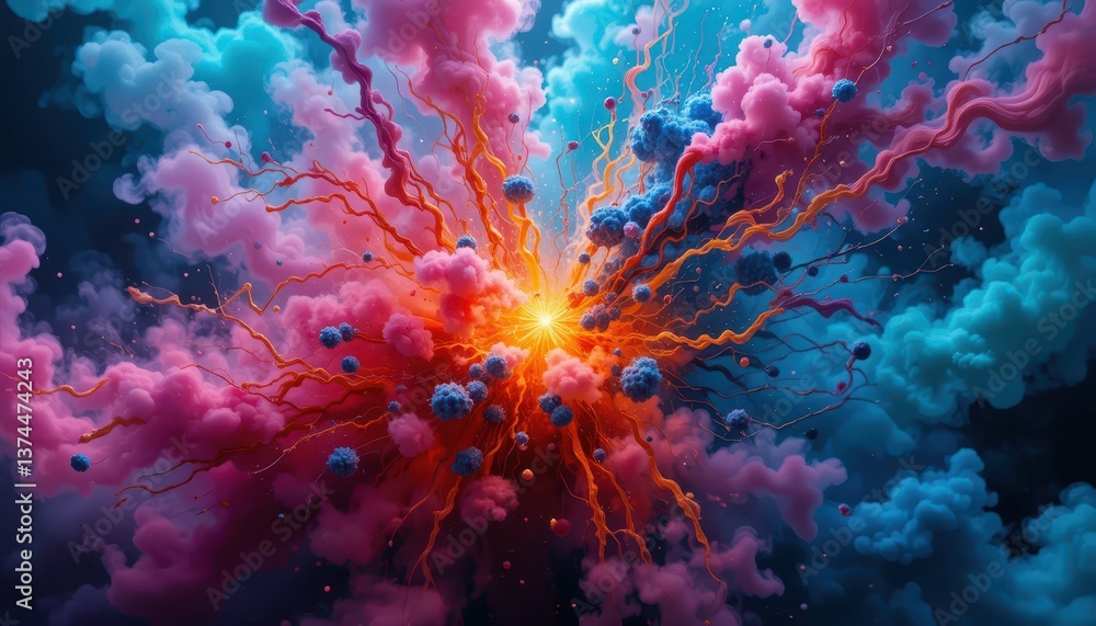 Poster vibrant explosion of colorful clouds and light rays in abstract art
